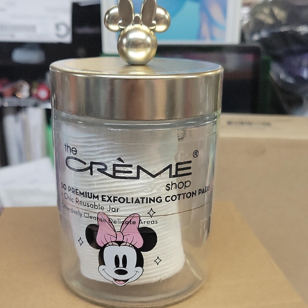 Disney Minnie Mouse The Creme Shop 50 Cotton Pad New Sealed Glass Jar